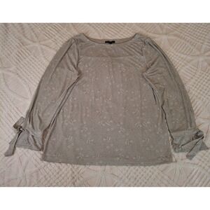 Banana Republic Women's XL Gray & White Dillon Floral Top Blouse Tie Cuffs